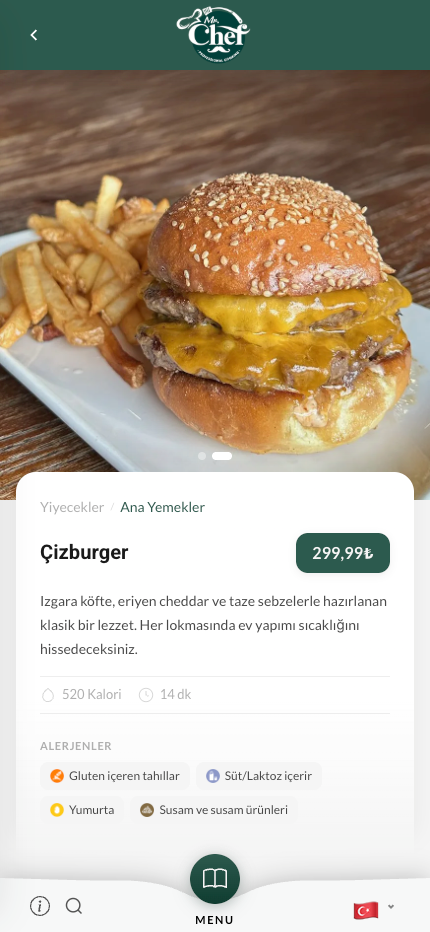 Amatör telefon çekimi — restoran menüsündeki hamburger fotoğrafı